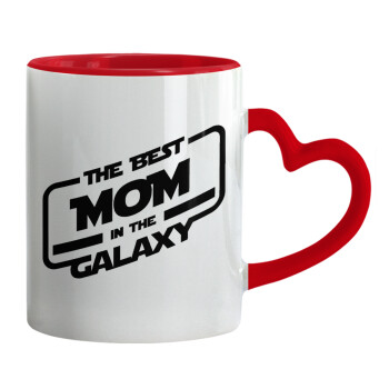 The Best MOM in the Galaxy, Κούπα καρδιά χερούλι κόκκινη, κεραμική, 330ml