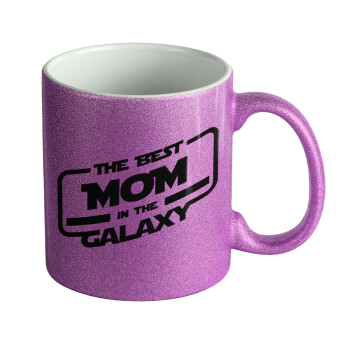 The Best MOM in the Galaxy, Κούπα Μωβ Glitter που γυαλίζει, κεραμική, 330ml
