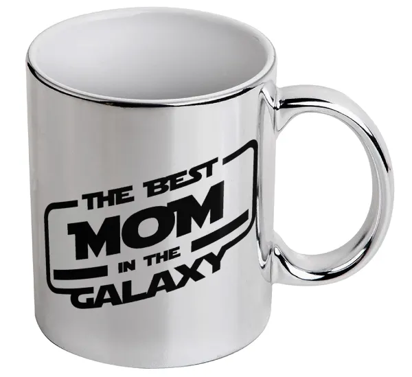 The Best MOM in the Galaxy — Κούπα κεραμική, ασημένια καθρέπτης, 330ml