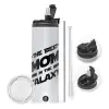 Travel Tumbler θερμό με διπλό καπάκι, μεταλλικό καλαμάκι και βούρτσα καθαρισμού (Ανωξείδωτο 304 Food grade, BPA free, 600ml)