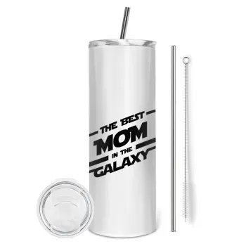 The Best MOM in the Galaxy, Tumbler ποτήρι θερμό από ανοξείδωτο ατσάλι 600ml, με μεταλλικό καλαμάκι & βούρτσα καθαρισμού