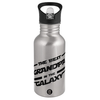 The Best GRANDPA in the Galaxy, Water bottle Silver with straw, stainless steel 500ml