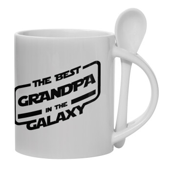The Best GRANDPA in the Galaxy, Ceramic coffee mug with Spoon, 330ml (1pcs)