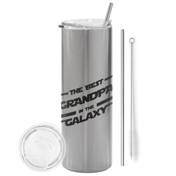 The Best GRANDPA in the Galaxy, Eco friendly stainless steel Silver tumbler 600ml, with metal straw & cleaning brush