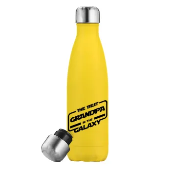The Best GRANDPA in the Galaxy, Yellow Stainless Steel Metallic Thermos, double-walled, 500ml