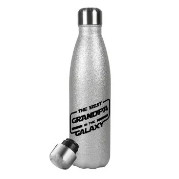 The Best GRANDPA in the Galaxy, Metallic Glitter Silver Thermos Flask (Stainless steel), double-walled, 500ml