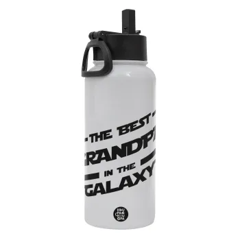 The Best GRANDPA in the Galaxy, Metal mug thermo White with Straw and Spout Lid (Stainless steel), double wall, 950ml