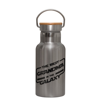 The Best GRANDMA in the Galaxy, Stainless steel metallic thermos flask, silver with a bamboo lid, double-walled, 350ml.