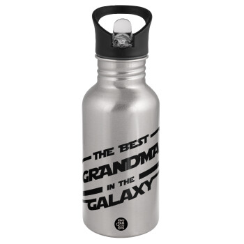 The Best GRANDMA in the Galaxy, Water bottle Silver with straw, stainless steel 500ml
