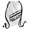 The Best GRANDMA in the Galaxy, Τσάντα πλάτης πουγκί GYMBAG λευκή, με τσέπη (40x48cm) & χονδρά κορδόνια