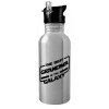 Water bottle Silver with straw, stainless steel 600ml