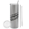 Tumbler stainless steel Silver 600ml, with metal straw & cleaning brush