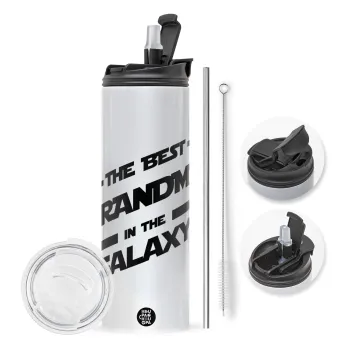 The Best GRANDMA in the Galaxy, Travel Tumbler θερμό με διπλό καπάκι, μεταλλικό καλαμάκι και βούρτσα καθαρισμού (Ανωξείδωτο 304 Food grade, BPA free, 600ml)