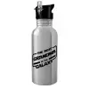 Water bottle Silver with straw, stainless steel 600ml