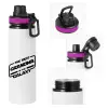 Metallic water bottle with safety lid, 850ml aluminum