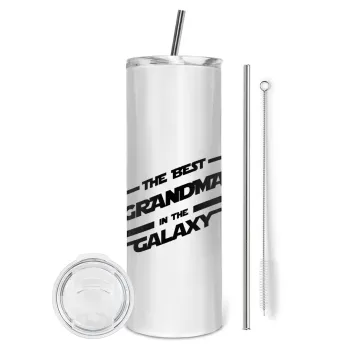 The Best GRANDMA in the Galaxy, Tumbler ποτήρι θερμό από ανοξείδωτο ατσάλι 600ml, με μεταλλικό καλαμάκι & βούρτσα καθαρισμού