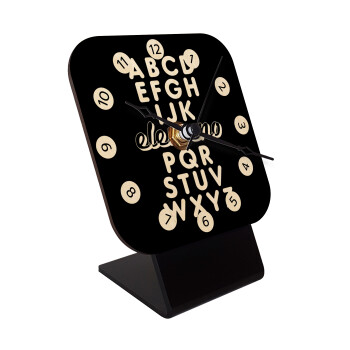 ABCD Elemeno Alphabet , Επιτραπέζιο ρολόι σε φυσικό ξύλο (10cm)