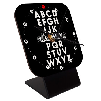ABCD Elemeno Alphabet , Επιτραπέζιο ρολόι ξύλινο με δείκτες (10cm)