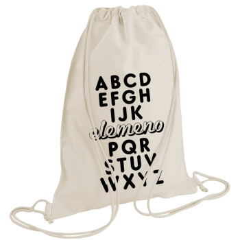 ABCD Elemeno Alphabet , Τσάντα πλάτης πουγκί GYMBAG natural (28x40cm)