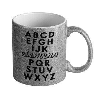 ABCD Elemeno Alphabet , Κούπα Ασημένια Glitter που γυαλίζει, κεραμική, 330ml