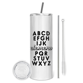 ABCD Elemeno Alphabet , Eco friendly ποτήρι θερμό (tumbler) από ανοξείδωτο ατσάλι 600ml, με μεταλλικό καλαμάκι & βούρτσα καθαρισμού