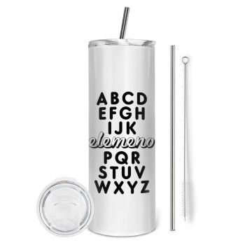 ABCD Elemeno Alphabet , Tumbler ποτήρι θερμό από ανοξείδωτο ατσάλι 600ml, με μεταλλικό καλαμάκι & βούρτσα καθαρισμού