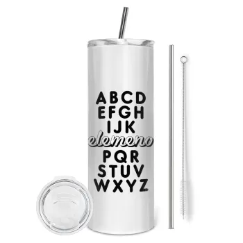 ABCD Elemeno Alphabet , Tumbler ποτήρι θερμό από ανοξείδωτο ατσάλι 600ml, με μεταλλικό καλαμάκι & βούρτσα καθαρισμού