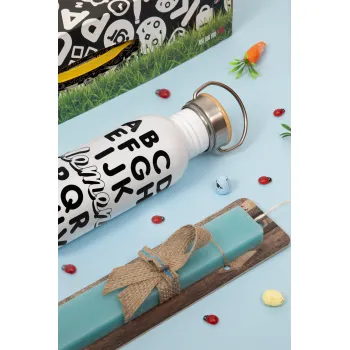 ABCD Elemeno Alphabet , Πασχαλινή Λαμπάδα με παγούρι μεταλλικό (620ml, stainless steel) & κερί αρωματικό πλακέ (30cm) (ΤΙΡΚΟΥΑΖ)