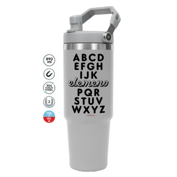 ABCD Elemeno Alphabet , ΓΚΡΙ χρώματος Θερμός Ανοξείδωτο 890ml (30oz) με χερούλι