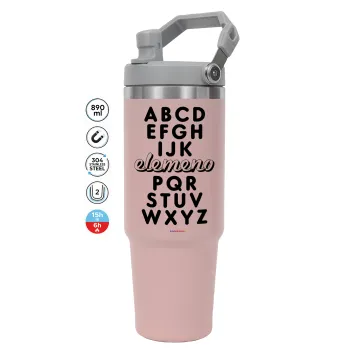 ABCD Elemeno Alphabet , ΡΟΖ χρώματος Θερμός Ανοξείδωτο 890ml (30oz) με χερούλι