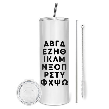 ΑΒΓΔ αλφάβητο, Tumbler ποτήρι θερμό από ανοξείδωτο ατσάλι 600ml, με μεταλλικό καλαμάκι & βούρτσα καθαρισμού