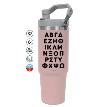 ΑΒΓΔ αλφάβητο, ΡΟΖ χρώματος Θερμός Ανοξείδωτο 890ml (30oz) με χερούλι
