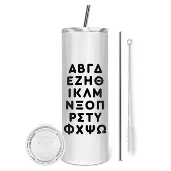 ΑΒΓΔ αλφάβητο, Tumbler ποτήρι θερμό από ανοξείδωτο ατσάλι 600ml, με μεταλλικό καλαμάκι & βούρτσα καθαρισμού