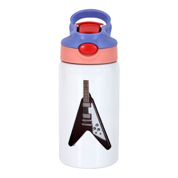 Guitar flying V, Children's hot water bottle, stainless steel, with safety straw, pink/purple (350ml)