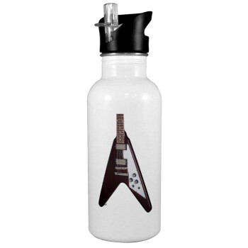 Guitar flying V, White water bottle with straw, stainless steel 600ml