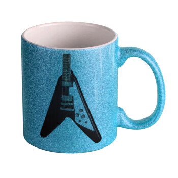 Guitar flying V, Κούπα Σιέλ Glitter που γυαλίζει, κεραμική, 330ml
