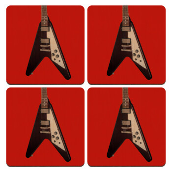 Guitar flying V, ΣΕΤ x4 Σουβέρ ξύλινα τετράγωνα plywood (9cm)