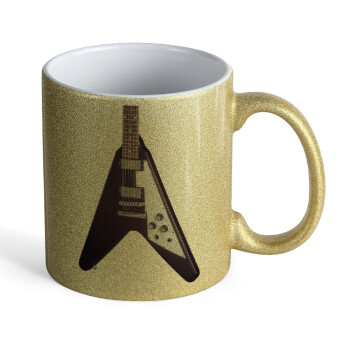 Guitar flying V, Κούπα Χρυσή Glitter που γυαλίζει, κεραμική, 330ml