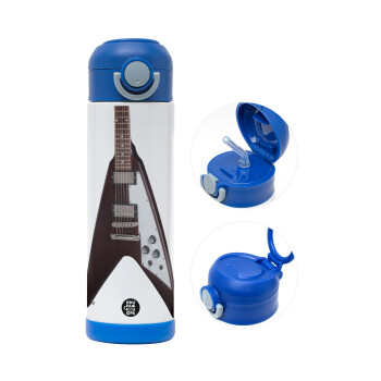Guitar flying V, Παιδικό παγούρι θερμό, ανοξείδωτο, με καλαμάκι ασφαλείας, ΜΠΛΕ (500ml)