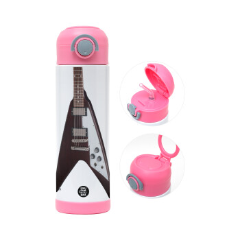 Guitar flying V, Παιδικό παγούρι θερμό, ανοξείδωτο, με καλαμάκι ασφαλείας, ΡΟΖ (500ml)