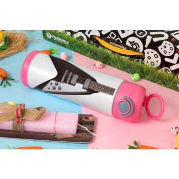Guitar flying V, Easter candle, Childrens hot water bottle, stainless steel, with safety straw, PINK (500ml)