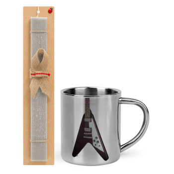 Guitar flying V, Easter Set, metallic thermal cup (300ml) & Easter aromatic flat candle (30cm) (GRAY)