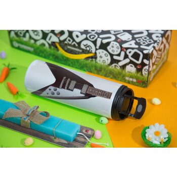 Guitar flying V, Easter candle,Travel Tumbler 2 Lids, with metal straw & cleaning brush & aromatic flat candle (30cm) (BLUE)