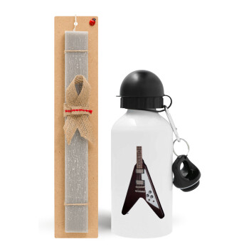 Guitar flying V, Easter Set, metallic aluminum water bottle (500ml) & aromatic flat Easter candle (30cm) (GRAY)