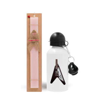 Guitar flying V, Easter Set, metallic aluminum bottle (500ml) & aromatic flat Easter candle (30cm) (PINK)