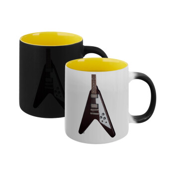 Guitar flying V, Κούπα Μαγική εσωτερικό κίτρινη, κεραμική 330ml που αλλάζει χρώμα με το ζεστό ρόφημα