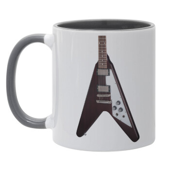 Guitar flying V, Mug colored grey, ceramic, 330ml