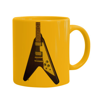 Guitar flying V, Ceramic coffee mug yellow, 330ml (1pcs)