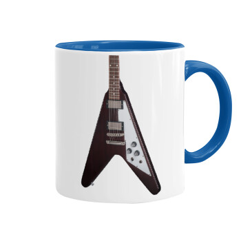 Guitar flying V, Mug colored blue, ceramic, 330ml
