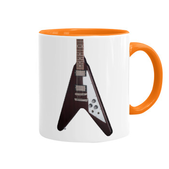 Guitar flying V, Mug colored orange, ceramic, 330ml